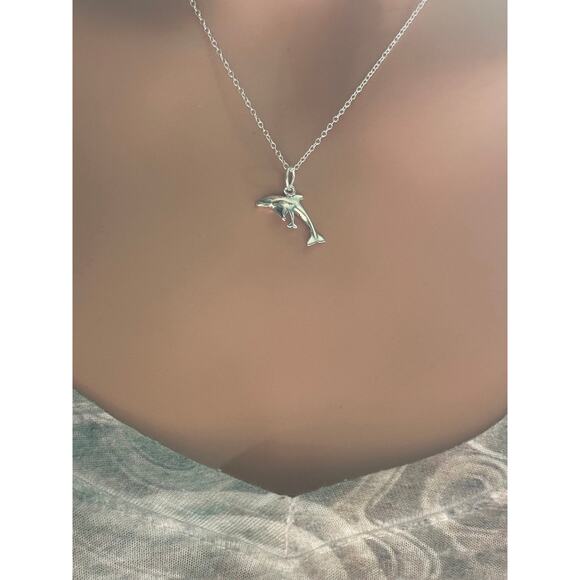 Sterling Silver Dolphin Charm Necklace, Silver Dolphin Necklace - Picture 2 of 5